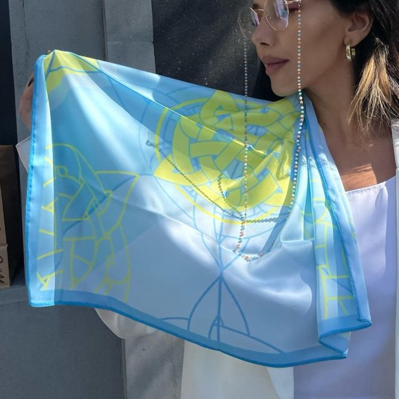 SILK SCARF, Armenian Ornament, Yellow Love, Women's Scarf - Picture 1 of 4